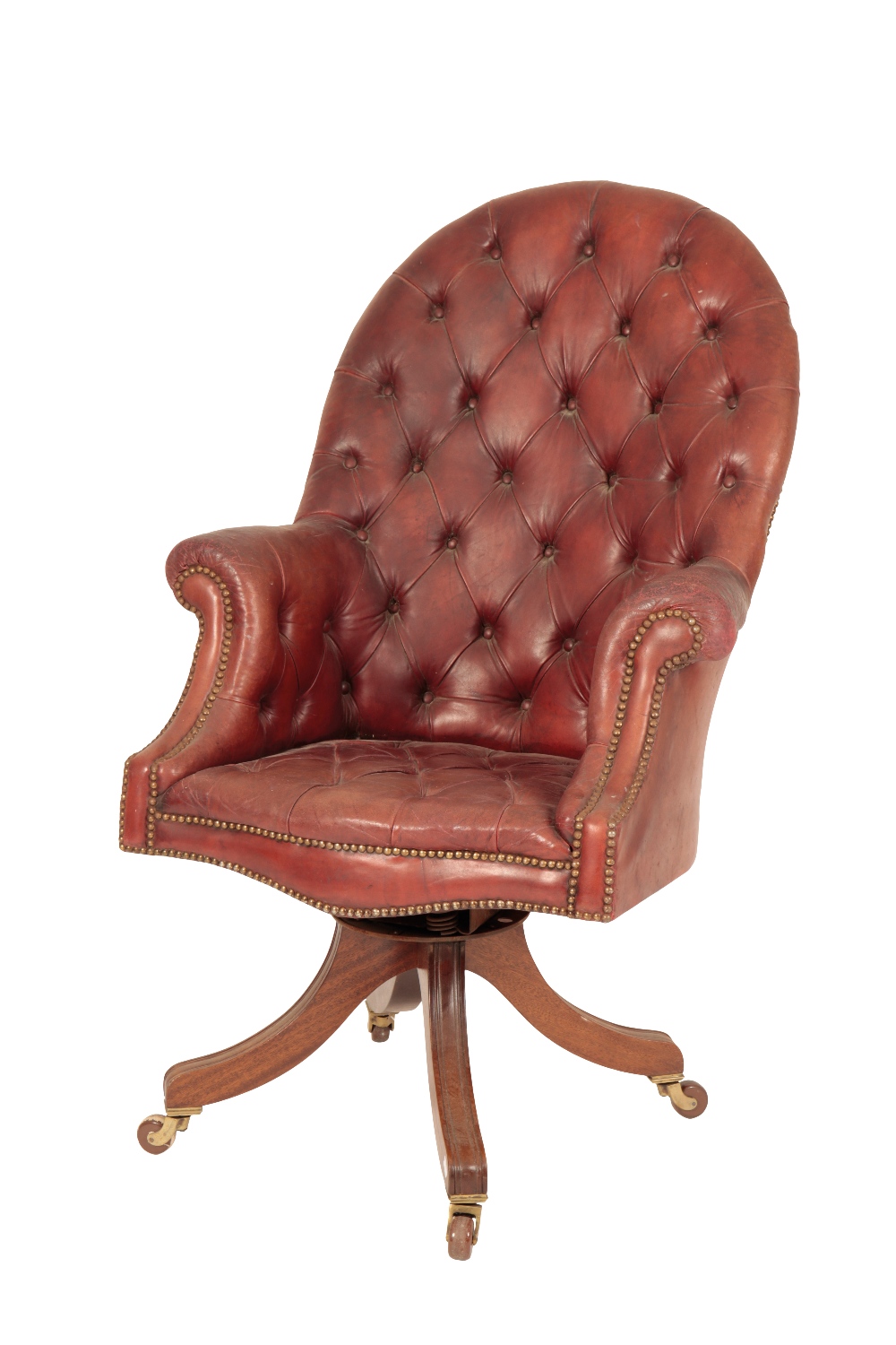 CHESTERFIELD TYPE RED LEATHERETTE CAPTAINS CHAIR