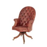 CHESTERFIELD TYPE RED LEATHERETTE CAPTAINS CHAIR