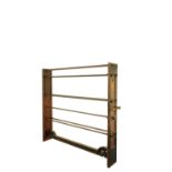 FOUR EARLY 20TH CENTURY INDUSTRIAL CAST IRON AND STAINED PINE DRYING RACKS