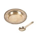 •JEAN DESPRES: A SILVERED METAL JAM DISH AND SPOON