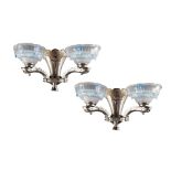 EZAN: A PAIR OF ART DECO CHROME AND OPALESCENT DUAL WALL LIGHTS