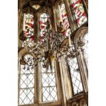 A "GOTHIC" BRASS CHANDELIER