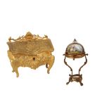 A MINIATURE DOLLS HOUSE GILT METAL BOMBE BUREAU