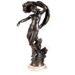 HORACE DAILLION (1854-1946); A LARGE PATINATED BRONZE SCULPTURE: "AURORE"