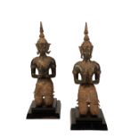 PAIR GILT AND PATINATED BRONZE KNEELING BUDDHAS, THAILAND, 20TH CENTURY