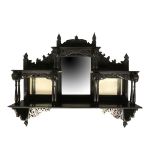 EXCEPTIONALLY FINE ANGLO-CEYLONESE CARVED EBONY MIRRORED WALL SHELF