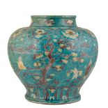 LARGE FAHUA TURQUOISE-GROUND BALUSTER JAR (GUAN), MING DYNASTY, EARLY 16TH CENTURY