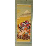 JAPANESE SCROLL PAINTING OF THE KABUKI PLAY KONGEN KUSAZURIBIKI, BY IKKOKU