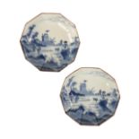 PAIR OF KAKIEMON BLUE AND WHITE VAN FRYTOM STYLE DECAGONAL DISHES, EDO PERIOD, 18TH CENTURY