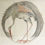 JAPANESE SILK EMBROIDERED PANEL OF A CRANE