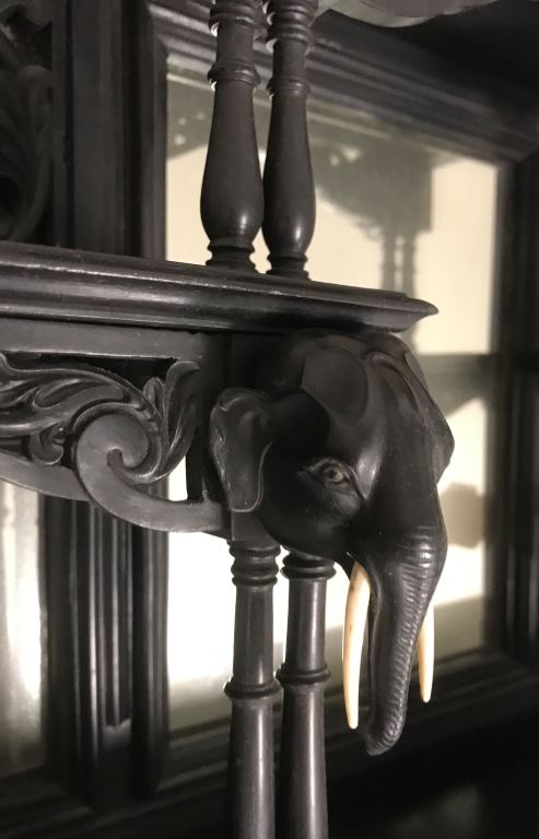 EXCEPTIONALLY FINE ANGLO-CEYLONESE CARVED EBONY MIRRORED WALL SHELF - Image 2 of 2