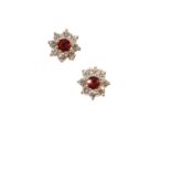 PAIR OF DIAMOND AND RUBY EAR STUD