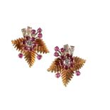 RUBY AND DIAMOND EAR CLIPS