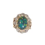 BLACK OPAL AND DIAMOND CLUSTER RING