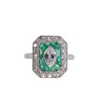 ART DECO EMERALD AND DIAMOND RING