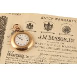 J.W. BENSON LIMITED: 9 CARAT GOLD OPEN FACED POCKET WATCH