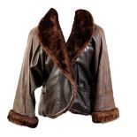 YVES SAINT LAURENT, LADIES CHOCOLATE BROWN SHORT LEATHER AND LAMB SKIN FUR JACKET