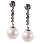 PAIR OF DIAMOND AND CULTURED PEARL EARRINGS