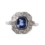 ART DECO STYLE SAPPHIRE AND DIAMOND RING