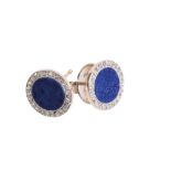 PAIR OF LAPIS LAZULI AND DIAMOND EAR STUDS