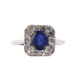 ART DECO STYLE SAPPHIRE AND DIAMOND RING