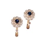 PAIR OF ART DECO SAPPHIRE AND DIAMOND CLUSTER EARRINGS