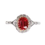 SYNTHETIC RUBY AND DIAMOND CLUSTER RING