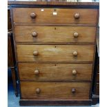 A VICTORIAN MAHOGANY TALL CHEST OF FIVE DRAWERS, 102cm wide