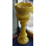 A VICTORIAN YELLOW GLAZED JARDINIERE WITH STAND, 100cm high (overall)