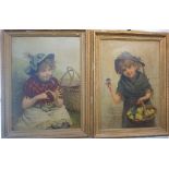 A PAIR OF VICTORIAN OLIOGRAPHS of little girls, in gilt frames