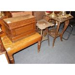 AN INDIAN CARVED HARDWOOD OCCASIONAL TABLE, another similar table, a 19th Century bidet and an