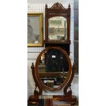 A VICTORIAN MAHOGANY DRESSING MIRROR and a mirrored wall shelf