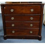 A WILLIAM IV MAHOGANY CHEST OF DRAWERS, flanked by columns with acanthus capitals, 128 cm wide