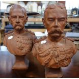 A LATE 19TH CENTURY TERRACOTTA BUST OF 'LORD KITCHENER', 32cm high and another similar of 'Field