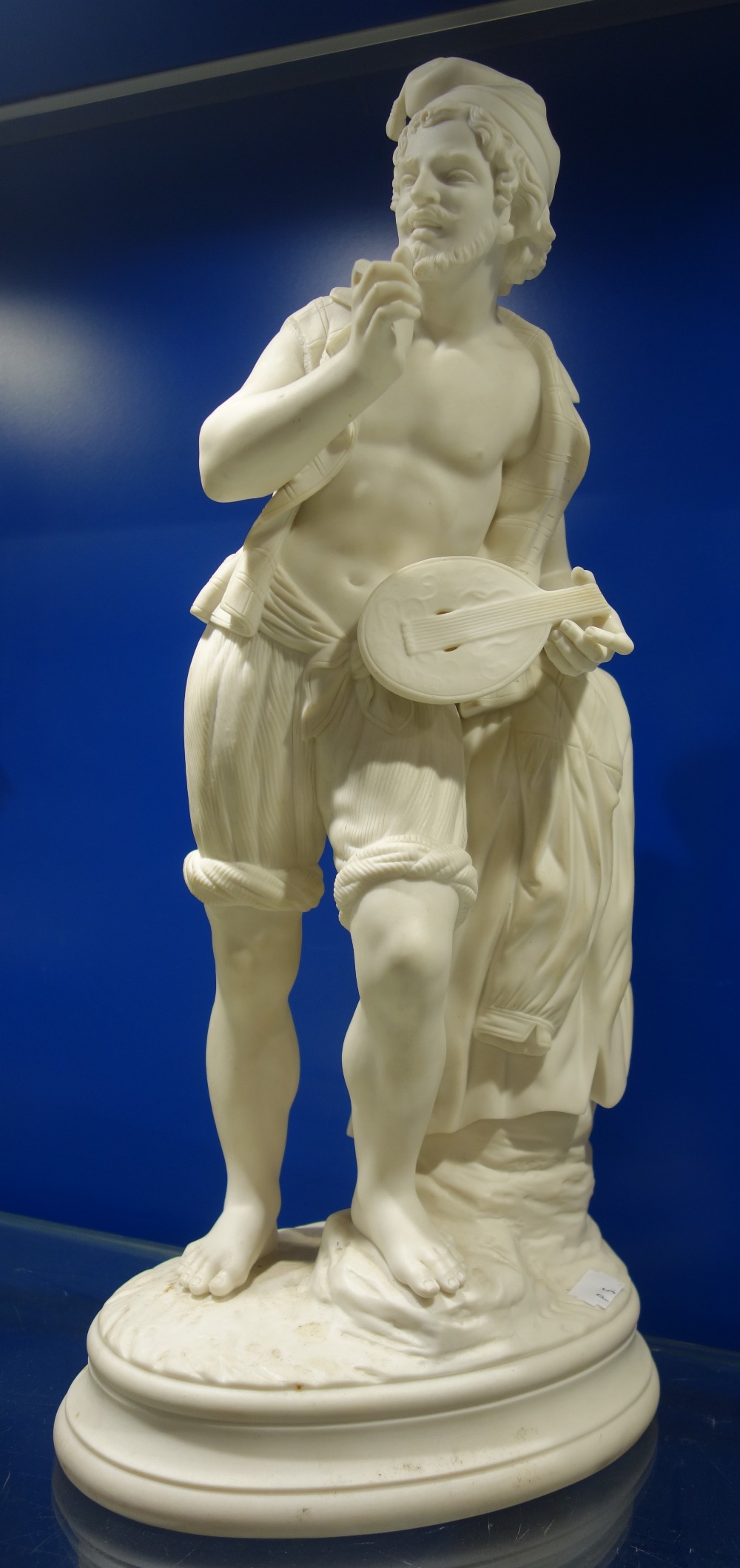 A VICTORIAN PARIAN WARE STUDY OF A LUTE PLAYER, 45cm high