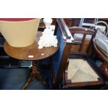 A VICTORIAN MAHOGANY FRAMED FIRE SCREEN, with sliding panel and a tripod occasional table made