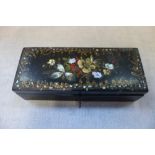 A BLACK LACQUERED BOX with mother-of-pearl inlay