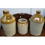 A 'FROME UNITED BREWERIES' GLAZED STONEWARE FLAGON another similar and a storage jar (3)