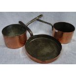 A 19TH CENTURY COPPER SAUCEPAN stamped 'Harrods' and two similar (3)