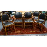 HEAL & SON LTD; A SET OF SIX WALNUT AND CROSSBANDED DINING CHAIRS, the upholstered backs of canted