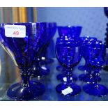A SET OF SIX BRISTOL BLUE FOOTED GLASSES and similar drinking glasses