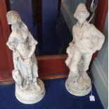 A PAIR OF RECONSTITUTED STONE GARDEN FIGURES, 59cm high