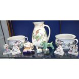 A COLLECTION OF VICTORIAN FAIRINGS, a Staffordshire whippet pen stand, similar ceramic animals and