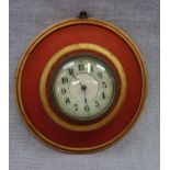 A FRENCH WALL CLOCK, IN ROUND PAINTED AND GILT CASE, with beaded bezel