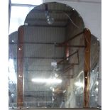 A FRENCH ART DECO WALL MIRROR, with cut decoration and peach glass strips, 75cm wide