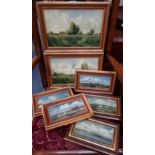 OLIVER OMMANNEY: Five small oil on board paintings of country scenes, including Arundel Castle and