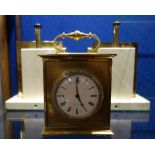 A PAIR OF ART DECO STYLE TABLE LAMP BASES (filled tops) and a brass mantel clock