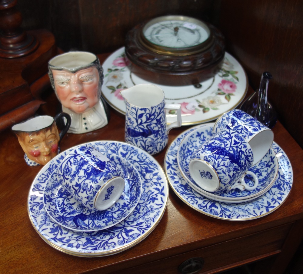 A 19TH CENTURY DERBY PART TEASET, similar items and a barometer