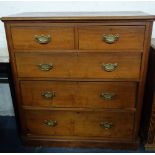 A VICTORIAN MAHOGANY CHEST OF DRAWERS, with brass handles, 114cm wide