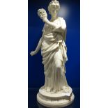 A LARGE VICTORIAN PARIAN FIGURE, 'MELPOMONE', holding a mask, 43cm high